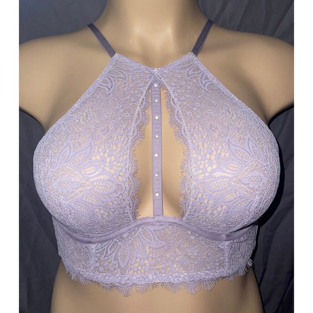 34A PURPLE LACE VICTORIA'S SECRET VERY SEXY UNLINED PLUNGE LONGLINE BRA